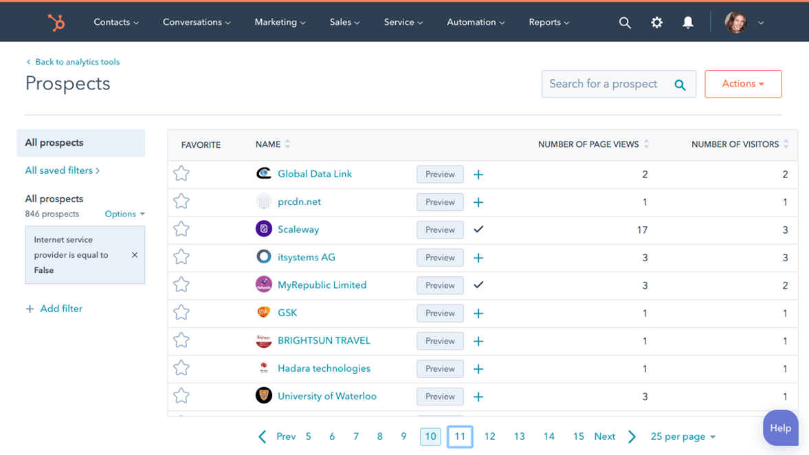 HubSpot prospecting tool within the CRM platform