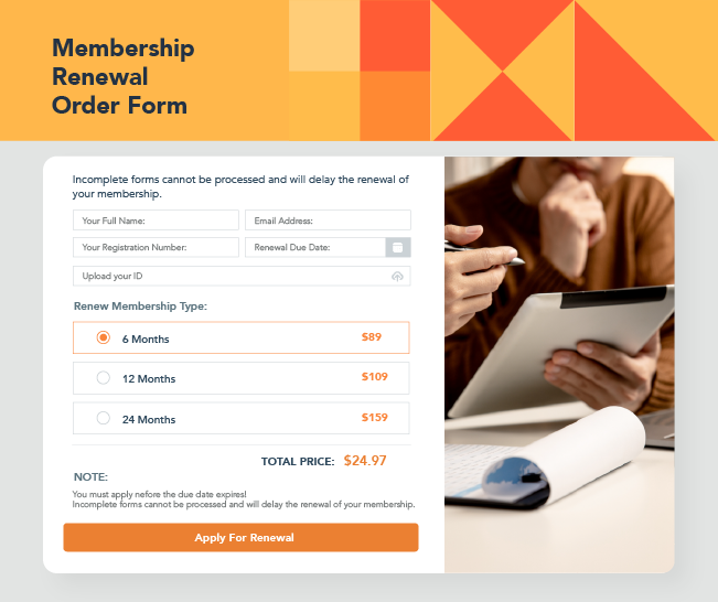 Order Form: membership renewal example