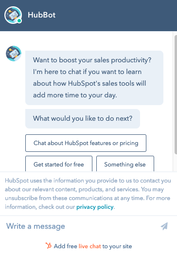 hubspot live chat same conversation from sales hub homepage