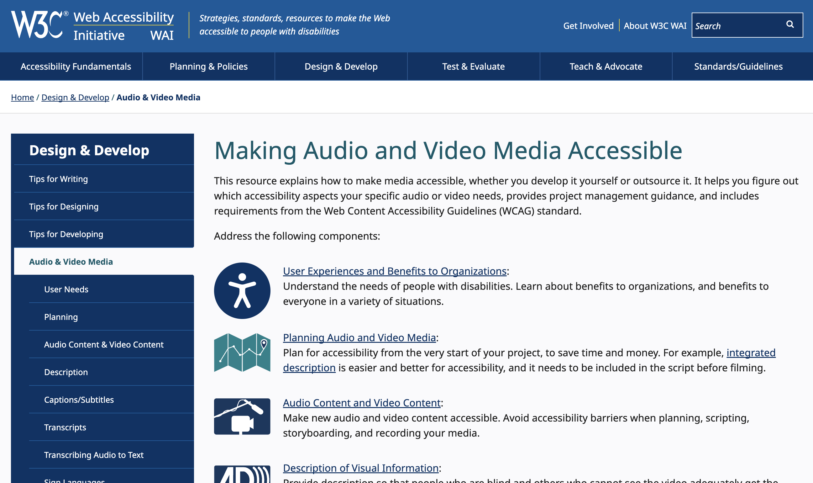 web accessibility resources, W3C Guide to Video Accessibility