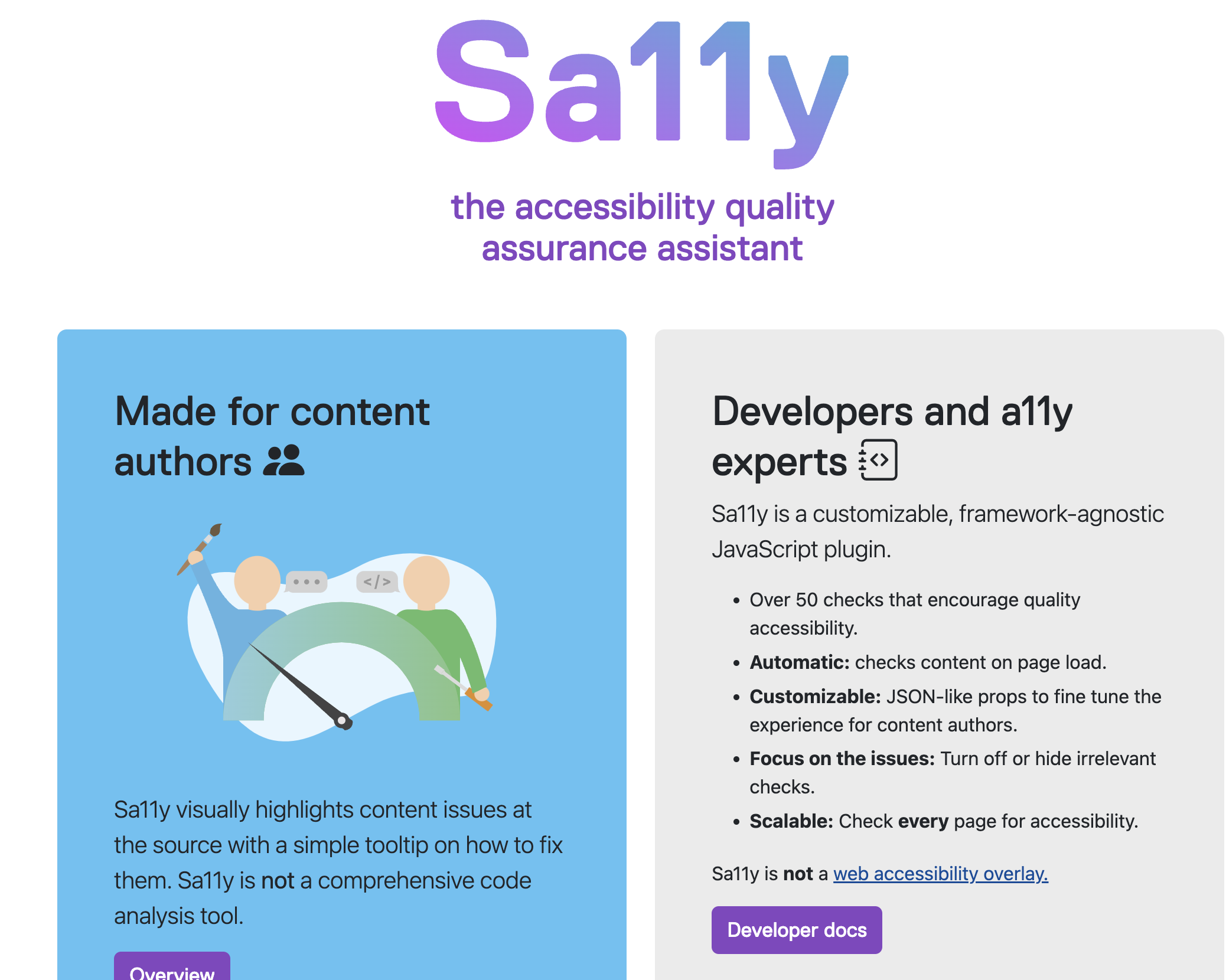 Sa11y checks and then visually highlights content issues on web pages, and provides a tooltip with advice on how to fix these issues. 
