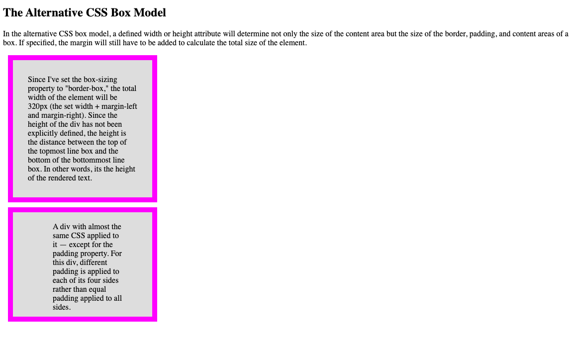 Alternative CSS box model example
