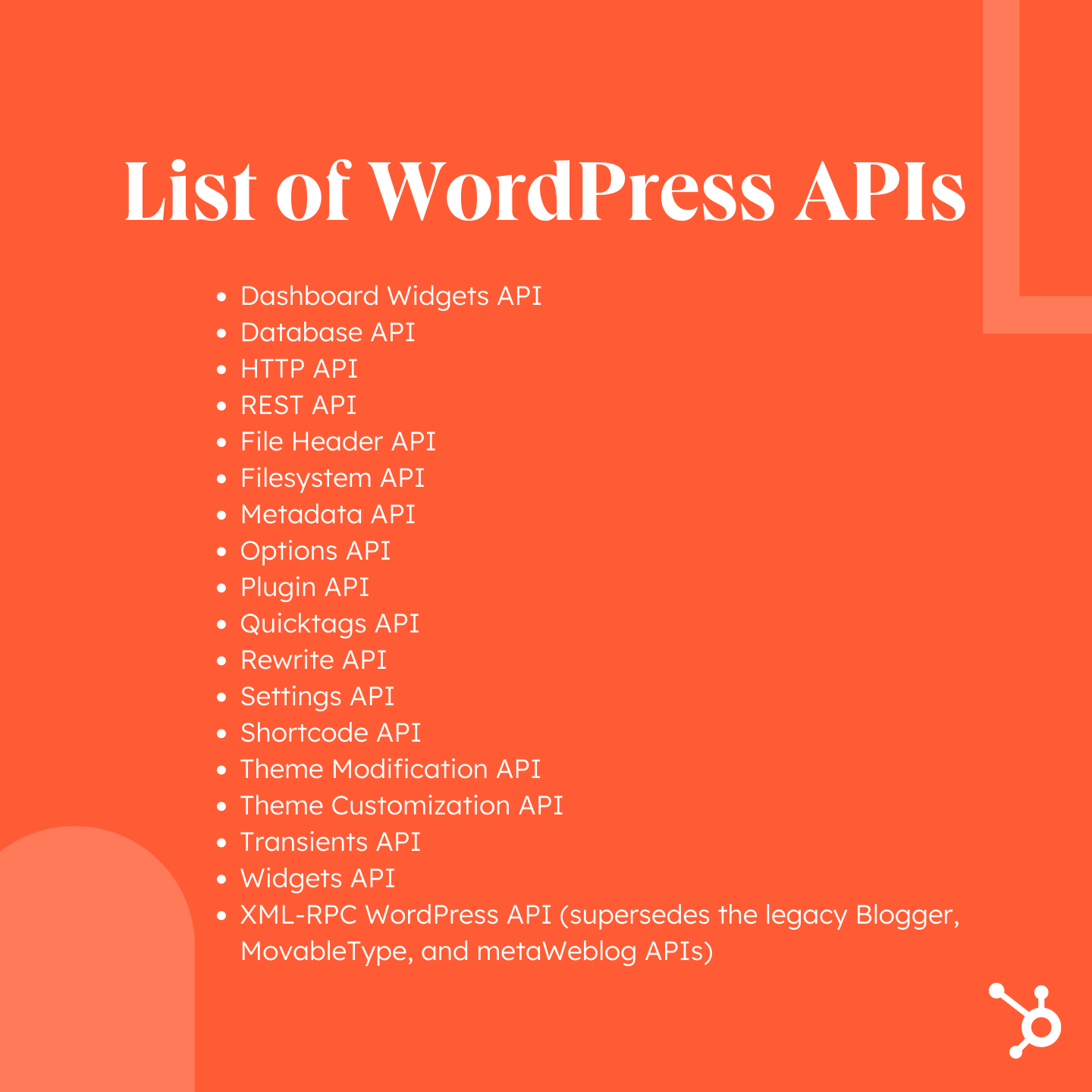 list of wordpress APIs