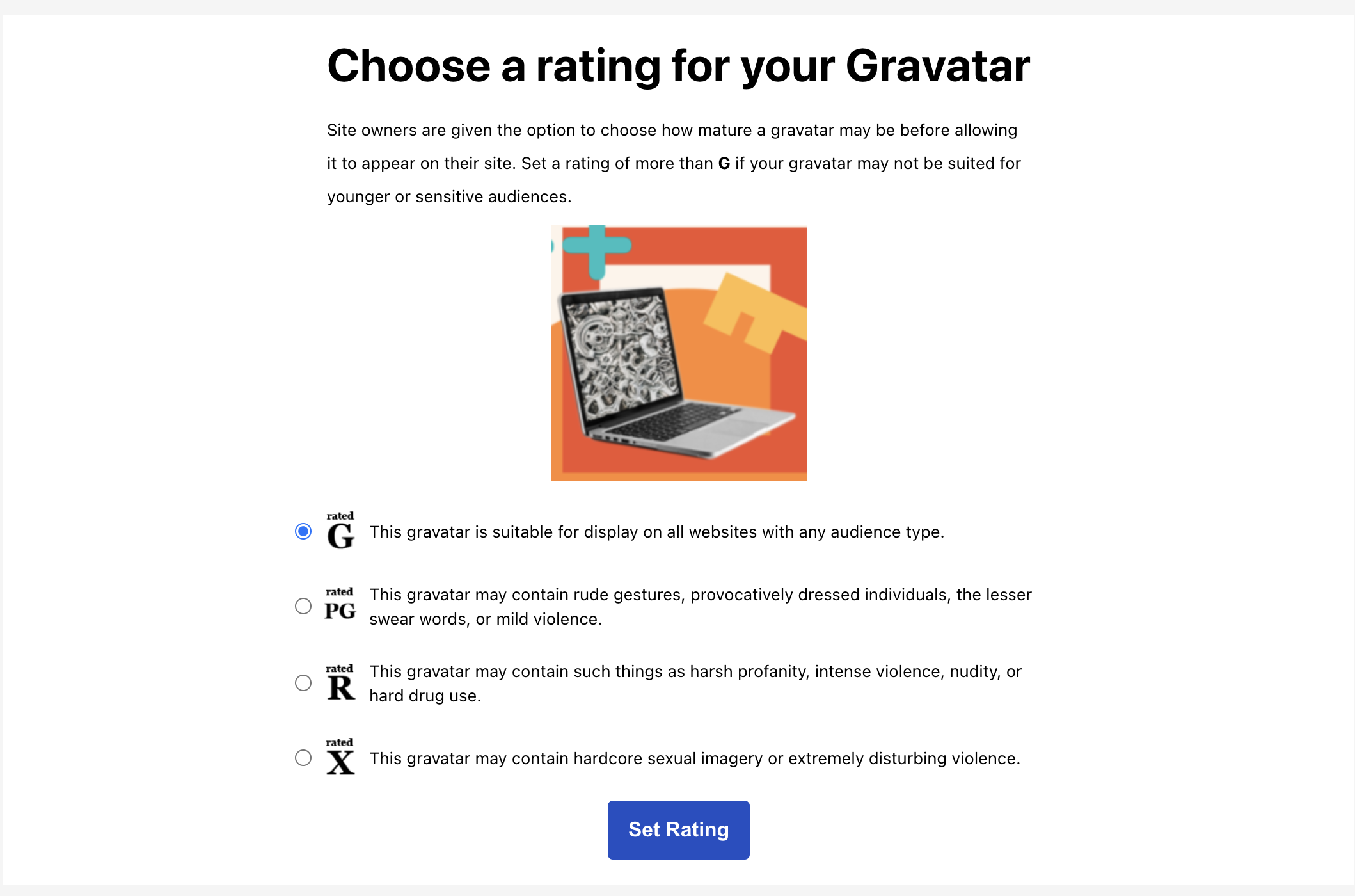select rating in gravatar use wordpress
