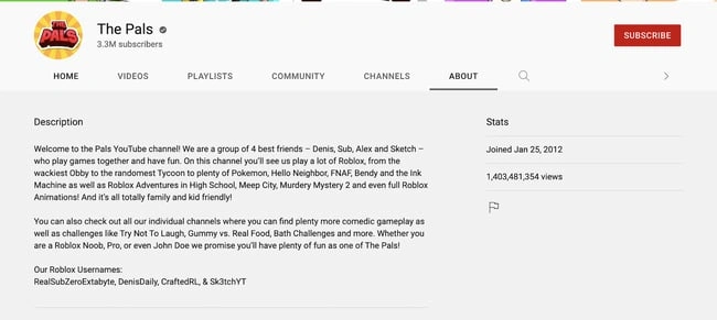 youtube channel description example: the pals