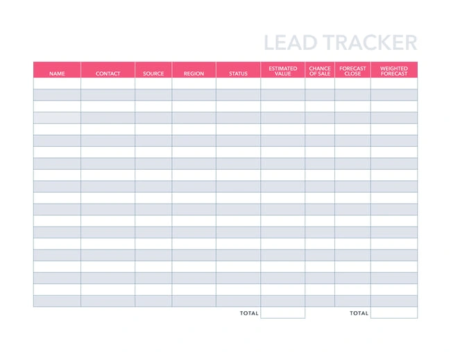 free marketing Microsoft Excel template: lead tracker