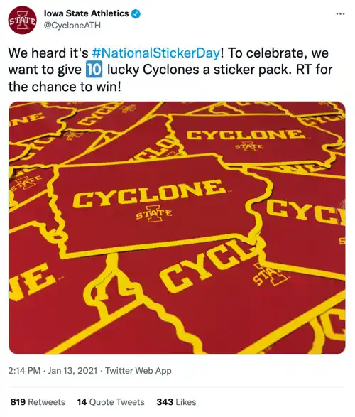 iowa state athletics national sticker day social media holiday tweet