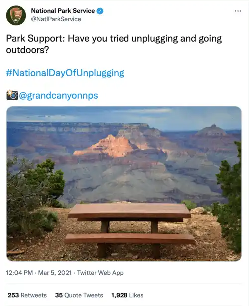 national park service national day of unplugging social media holiday tweet