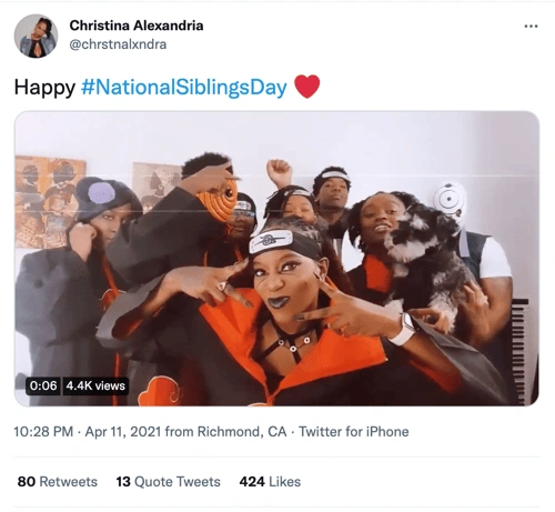 christina alexandria national siblings day social media holiday tweet