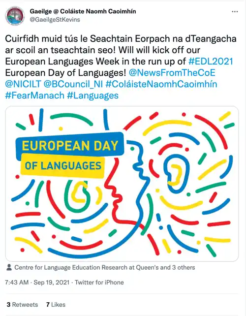 Gaeilge @ Colaiste Naomh Caoimhin EDL 2021 Social Media Holiday Tweet