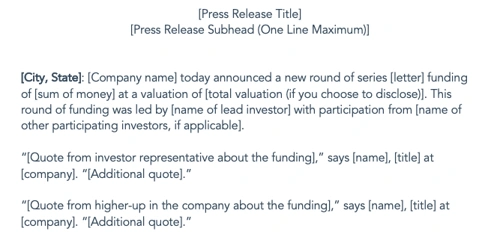 press release templates: startup funding