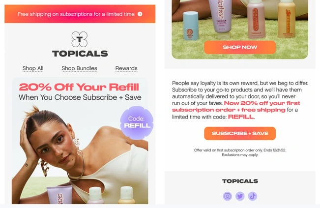 digital marketing examples: topicals email newsletter
