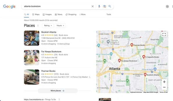 digital marketing examples: for keeps bookstore local SEO marketing