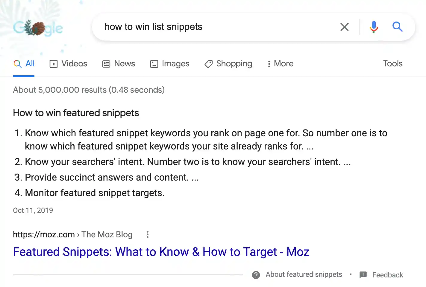 SERP features for keyword research: list snippets