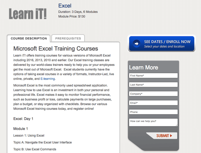 Learn iT! Excel Training Course description