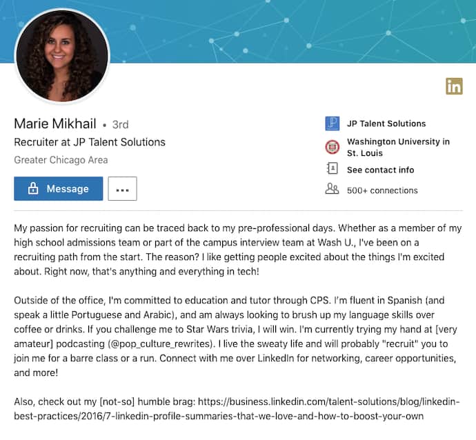 Marie Mikhail's professional bio on LinkedIn