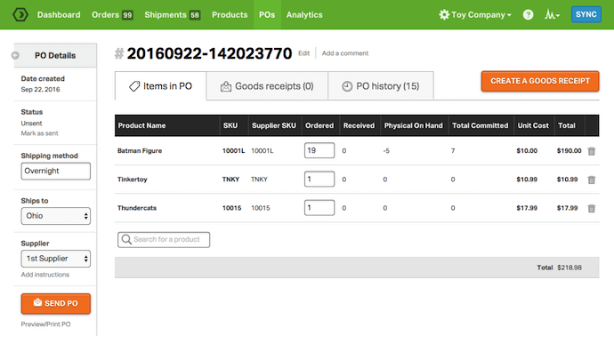 Ordoro inventory management software