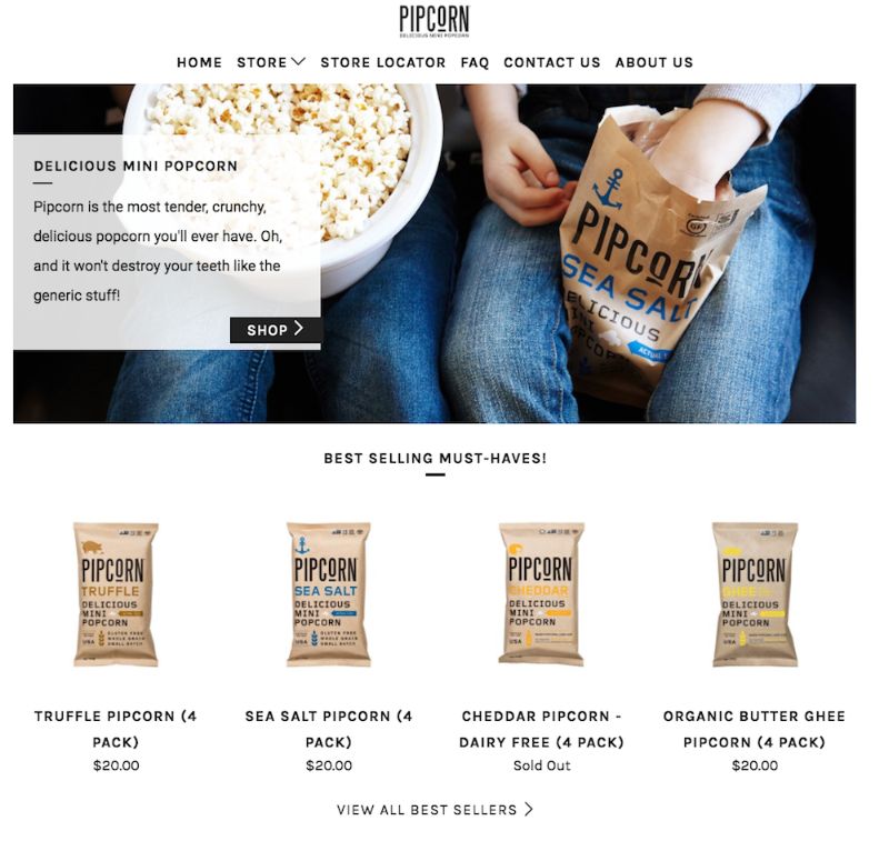 Pipcorn Shopify store