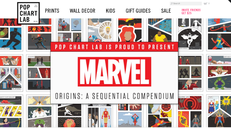 Pop Chart Lab Shopify store with Marvel superhero promotion