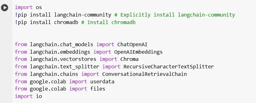 creating code cell to inclue libraries for python ai chatbot