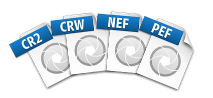 File icons for CR2, CRW, NEF, and PEF raw image formats