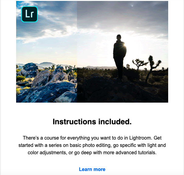 Adobe Lightroom marketing email