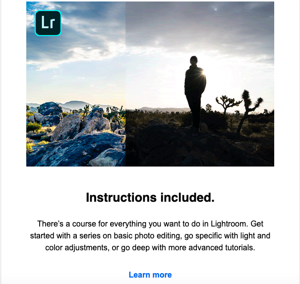 Courriel marketing d'Adobe Lightroom