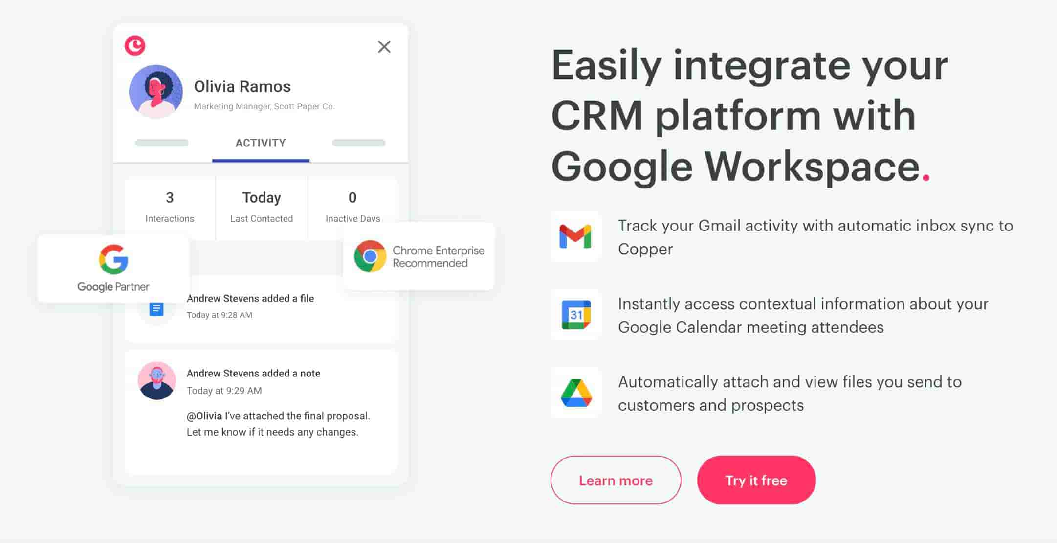 Copper is a CRM solution for Google Workspace users