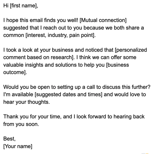 sales email template example