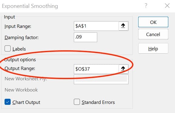sales forecasting in excel, exponential smoothing step 4