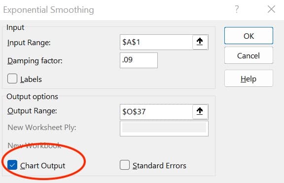 sales forecasting in excel, exponential smoothing step 6