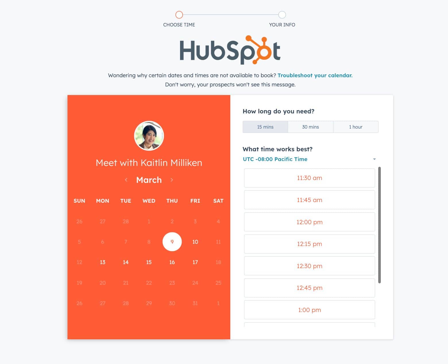 sales tactics 101, use a meeting scheduler like hubspot’s meeting booker