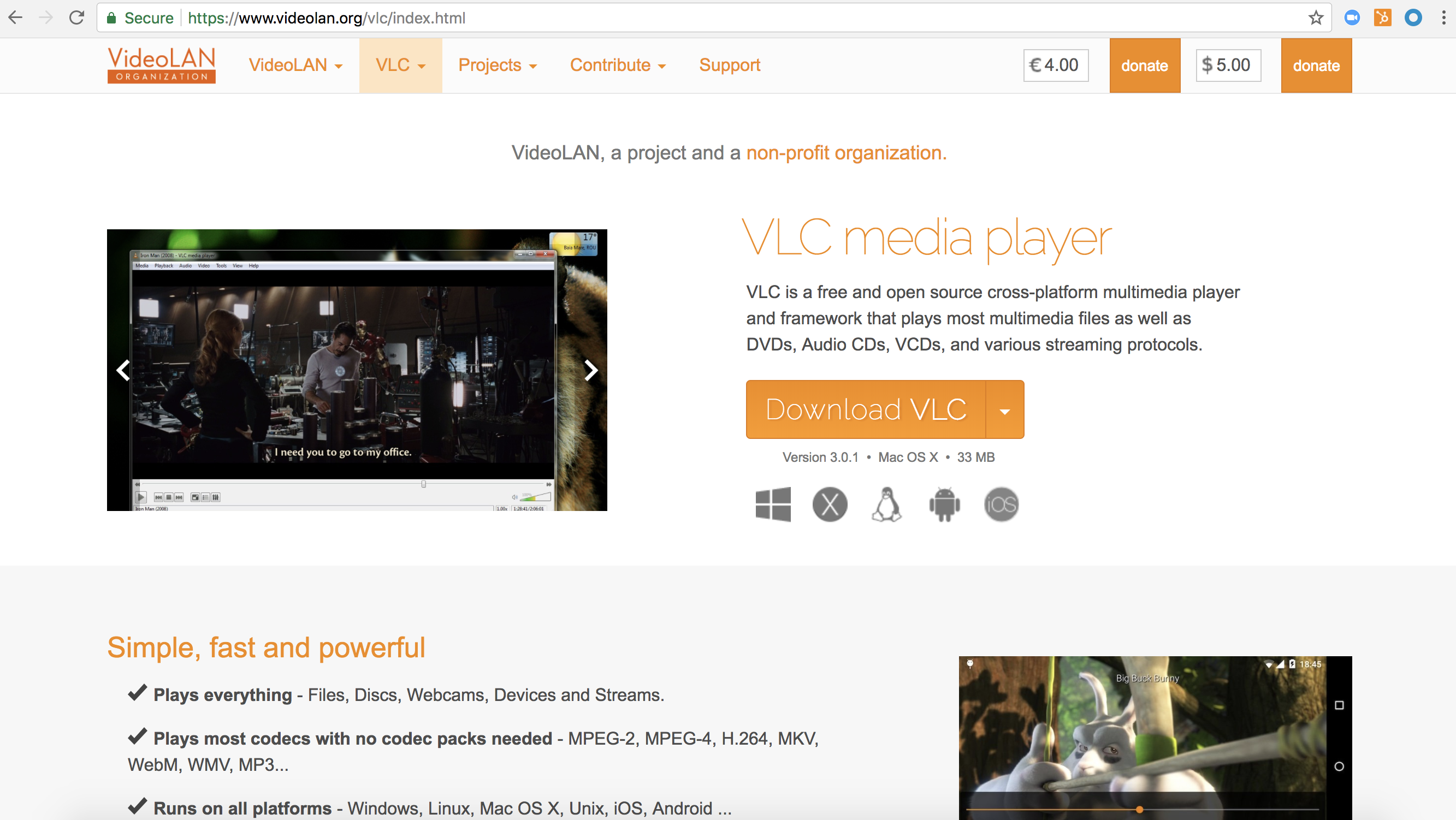 VLC media player homepage