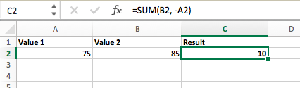 Subtraction formula in Excel