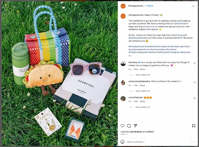 IG followers strategies example: Tag relevant users, Therapy Stores