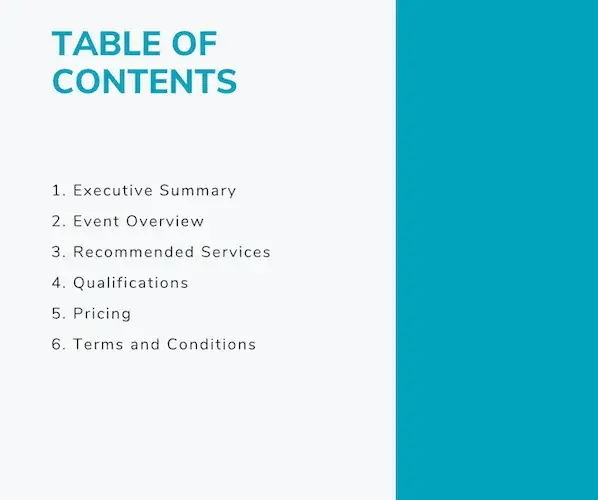 How to Write a Business Proposal: Example Table of Contents
