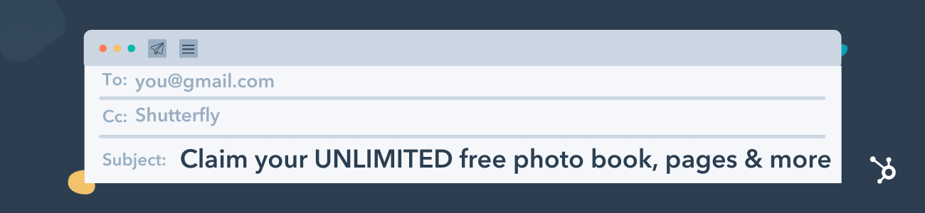 catchy email subject lines example, claim your unlimited free photo book, pages, and more
