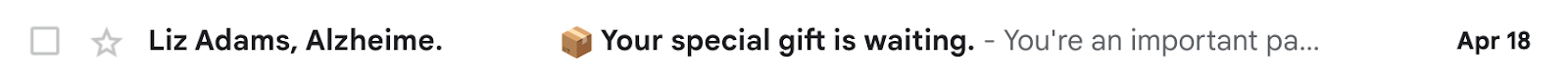 email subject line, Your special gift is waiting.