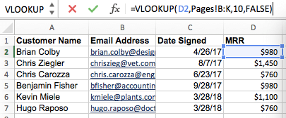 Filling a new column with data from Excel's VLOOKUP formula builder