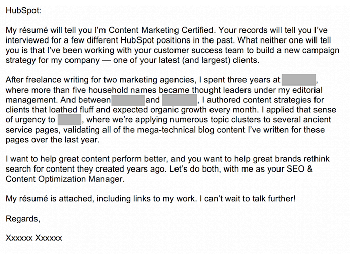 We're meant for each other cover letter submitted to HubSpot