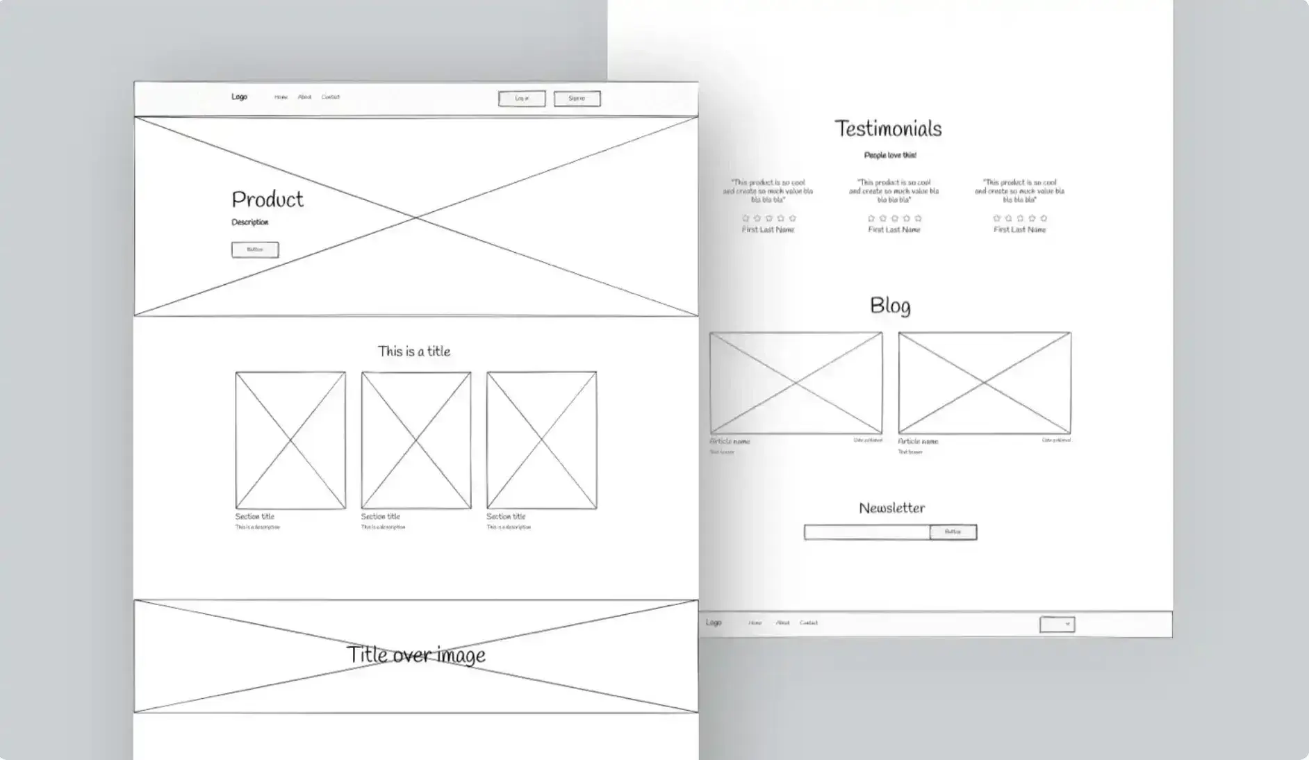 wireframes template from uizard showing a basic lo-fi layout for website