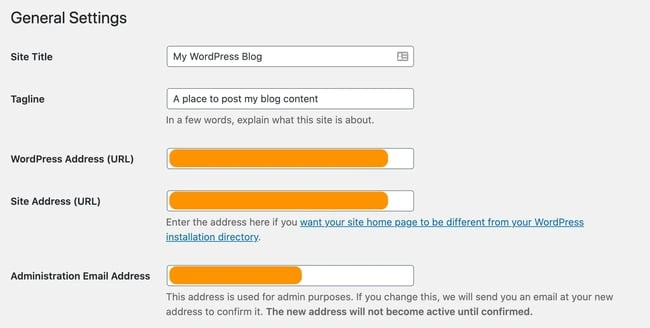 the general setting page on a wordpress website